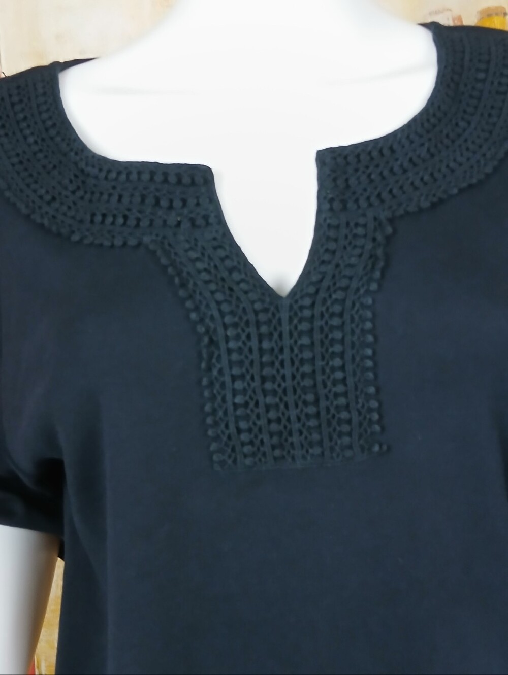 Karen Scott Black Split-Neck Short Sleeve Top